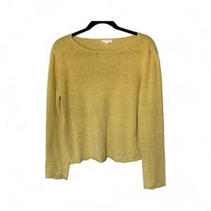 Eileen Fisher Yellow Linen Cropped Sweater Size M Pullover Lightweight Boatneck
